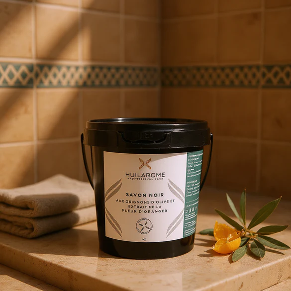 Savon Noir Apaisant aux Grignons d'Olive & Fleur d'Oranger Bio – Hammam Doux 1kg